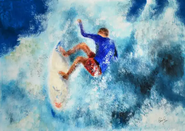 Dans la vague - Gouache