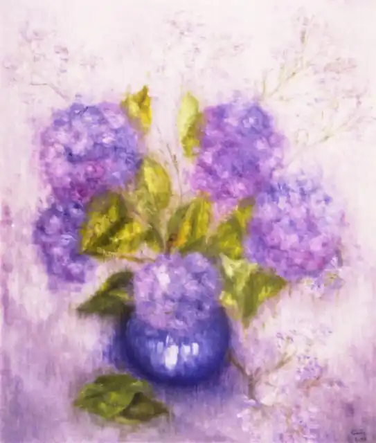Hortensias bleues -Gouache