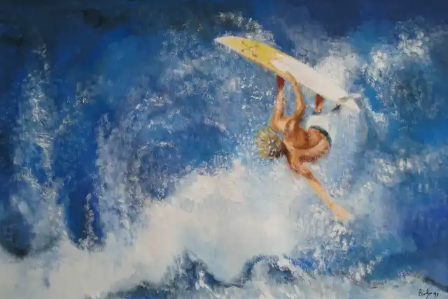 Prendre la vague - Gouache